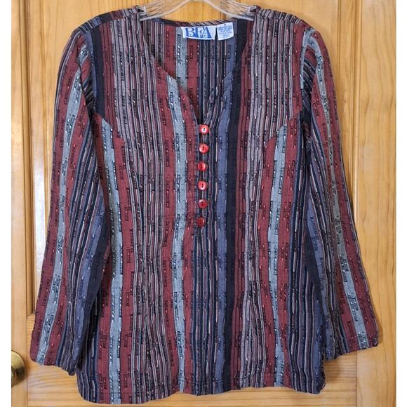 BFA Classics Shirt Womens Medium Vintage Bohemian Pullover Striped Coastal Beach - Picture 1 of 7